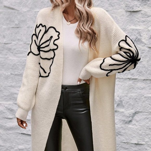 Boho Floral Pattern Drop Shoulder Duster Cardigan - Picture 7 of 8